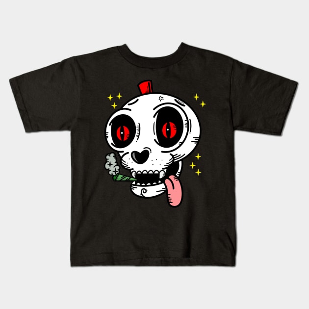 smoking weed skull Kids T-Shirt by keyoveride